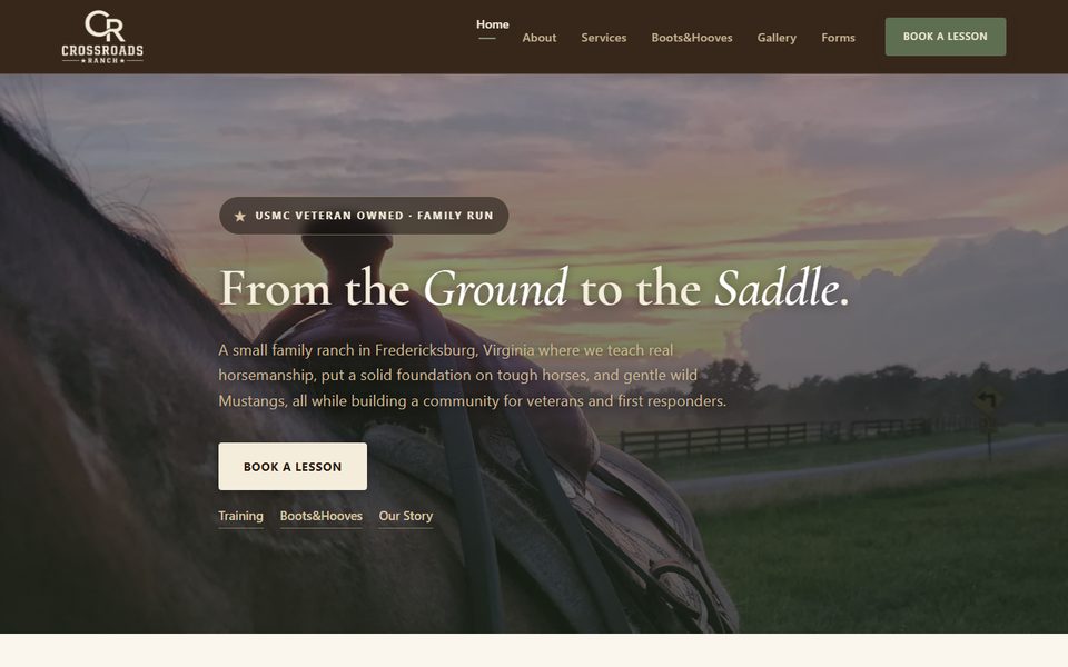 Crossroads Ranch website homepage, built by CrestFlow Digital
